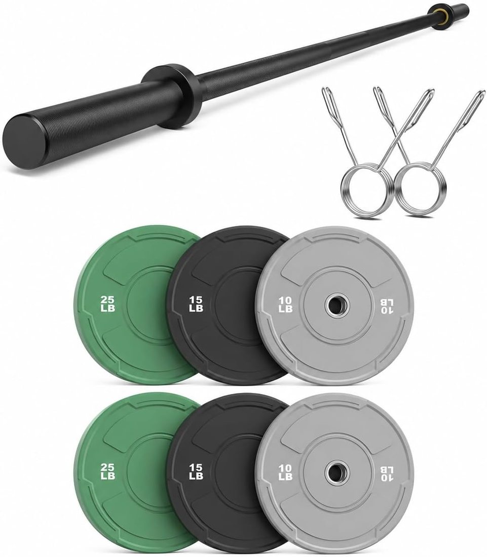 7 ft Olympic Barbell Weight Set with Color Bumper Plates in use