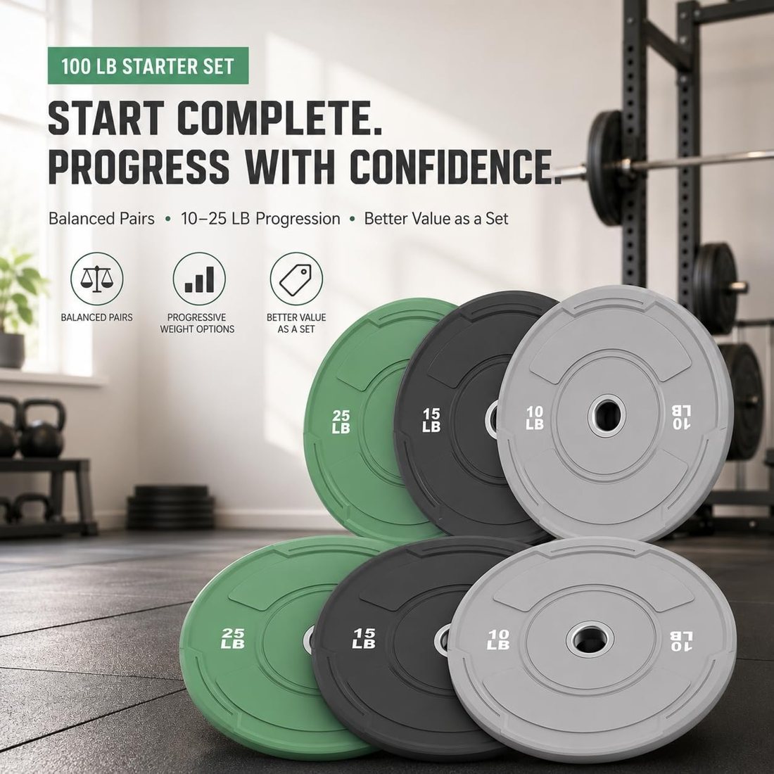 7 ft Olympic Barbell Weight Set with Color Bumper Plates view 6