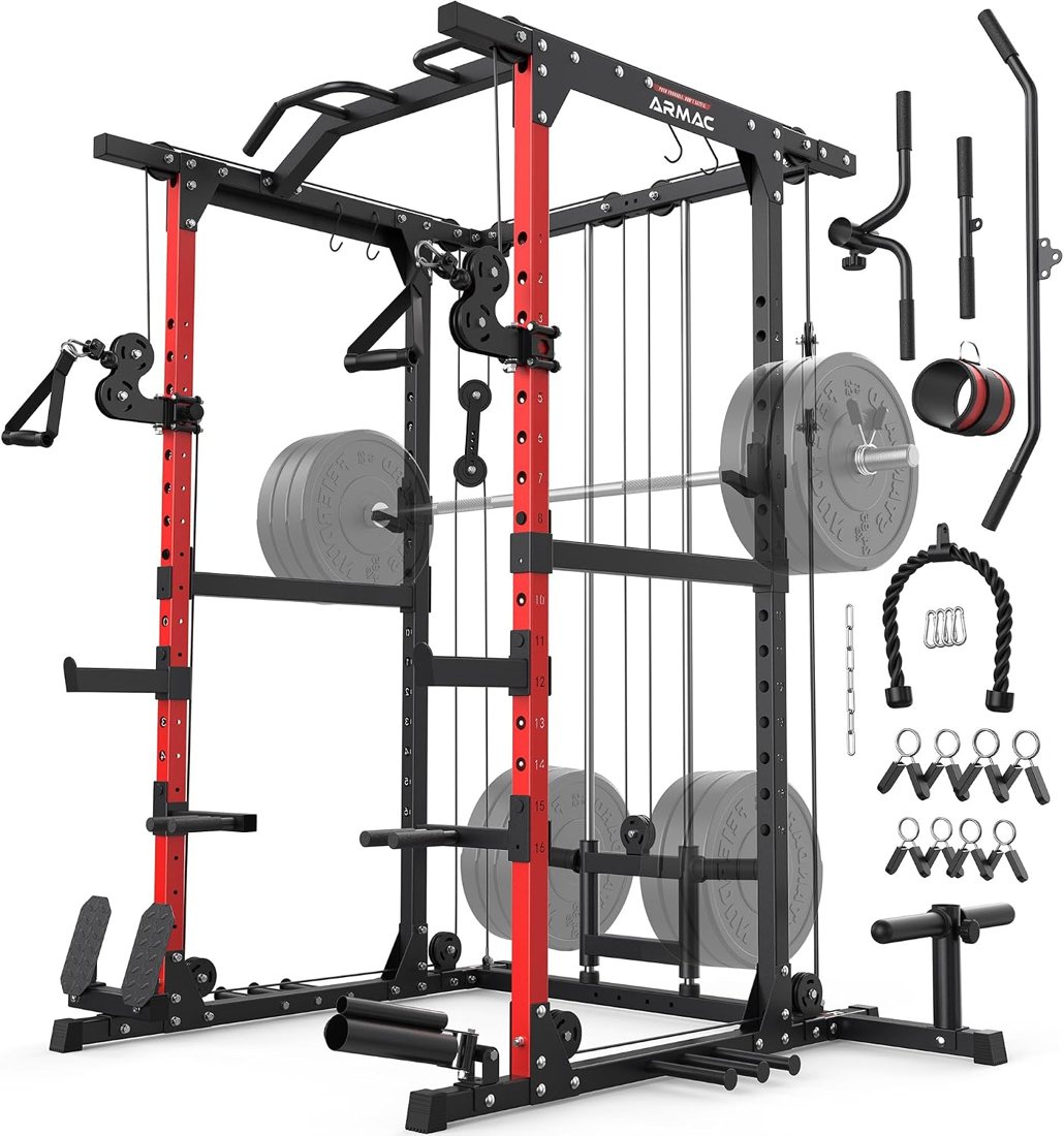 ARMAC 1500 lb Power Cage with Cable Crossover in use