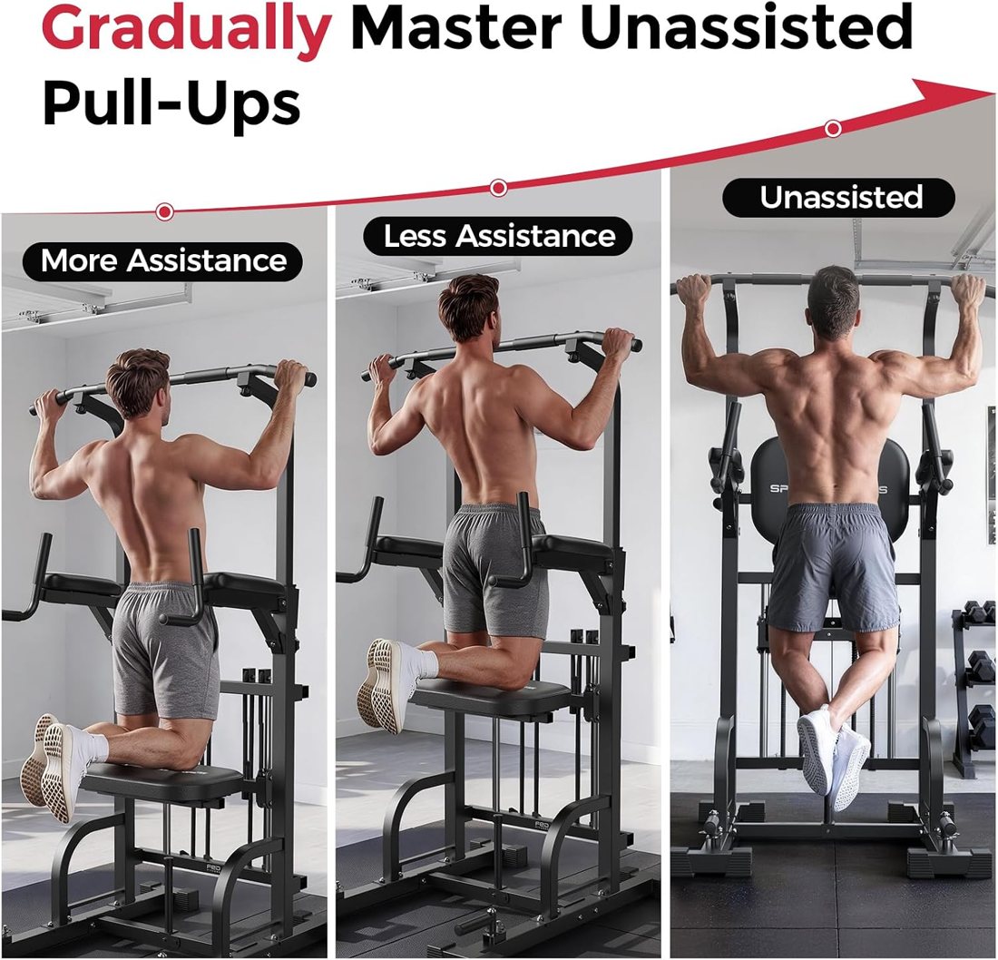 Assisted Pull Up Power Tower with Resistance Bands view 6