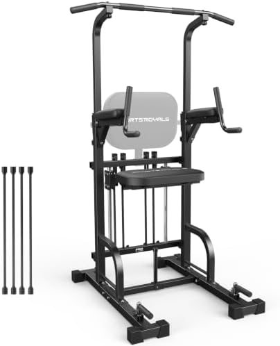 Sportsroyals assisted pull up power tower with 2-in-1 assist pad and resistance bands