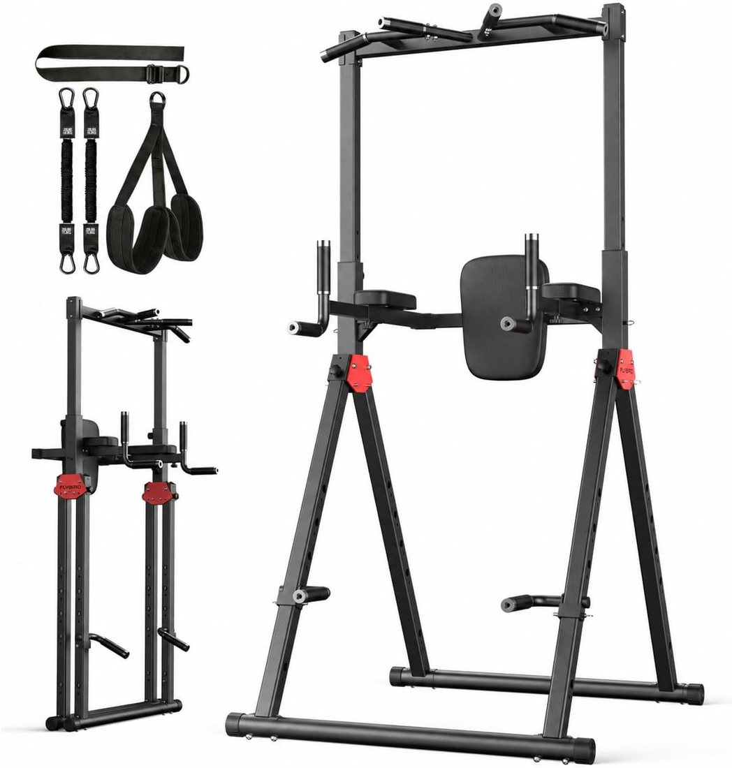 Foldable Power Tower Pull Up Station, 580 lbs in use