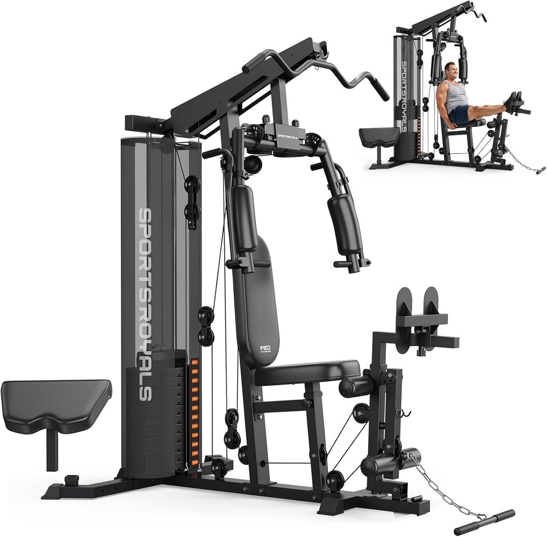 Home Gym Workout Station with Leg Press, 150 lb Stack in use