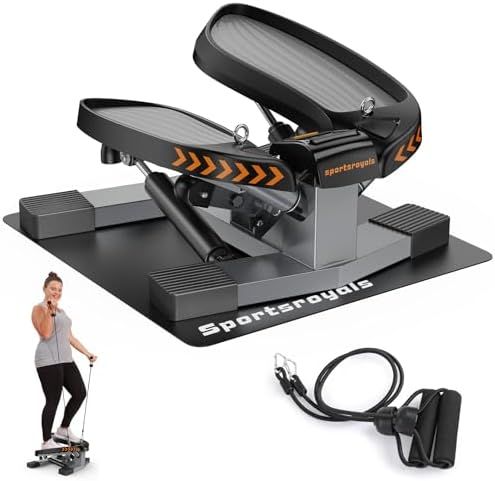 Sportsroyals hydraulic mini stepper with resistance band in black and grey