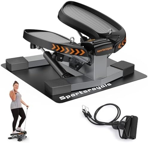 Sportsroyals hydraulic mini stepper with resistance band in black and grey