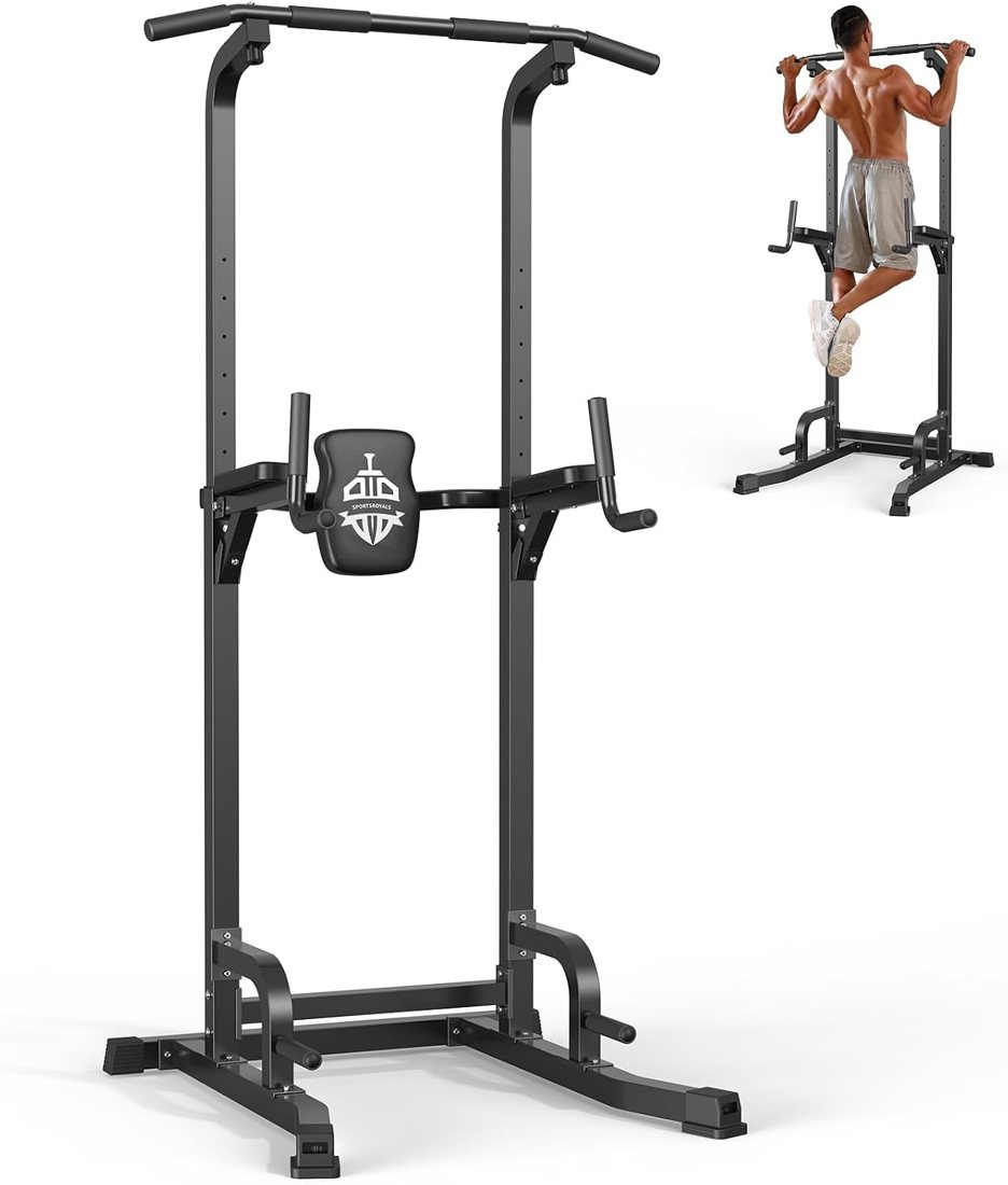 Multi-Function Power Tower with Adjustable Foot Covers in use