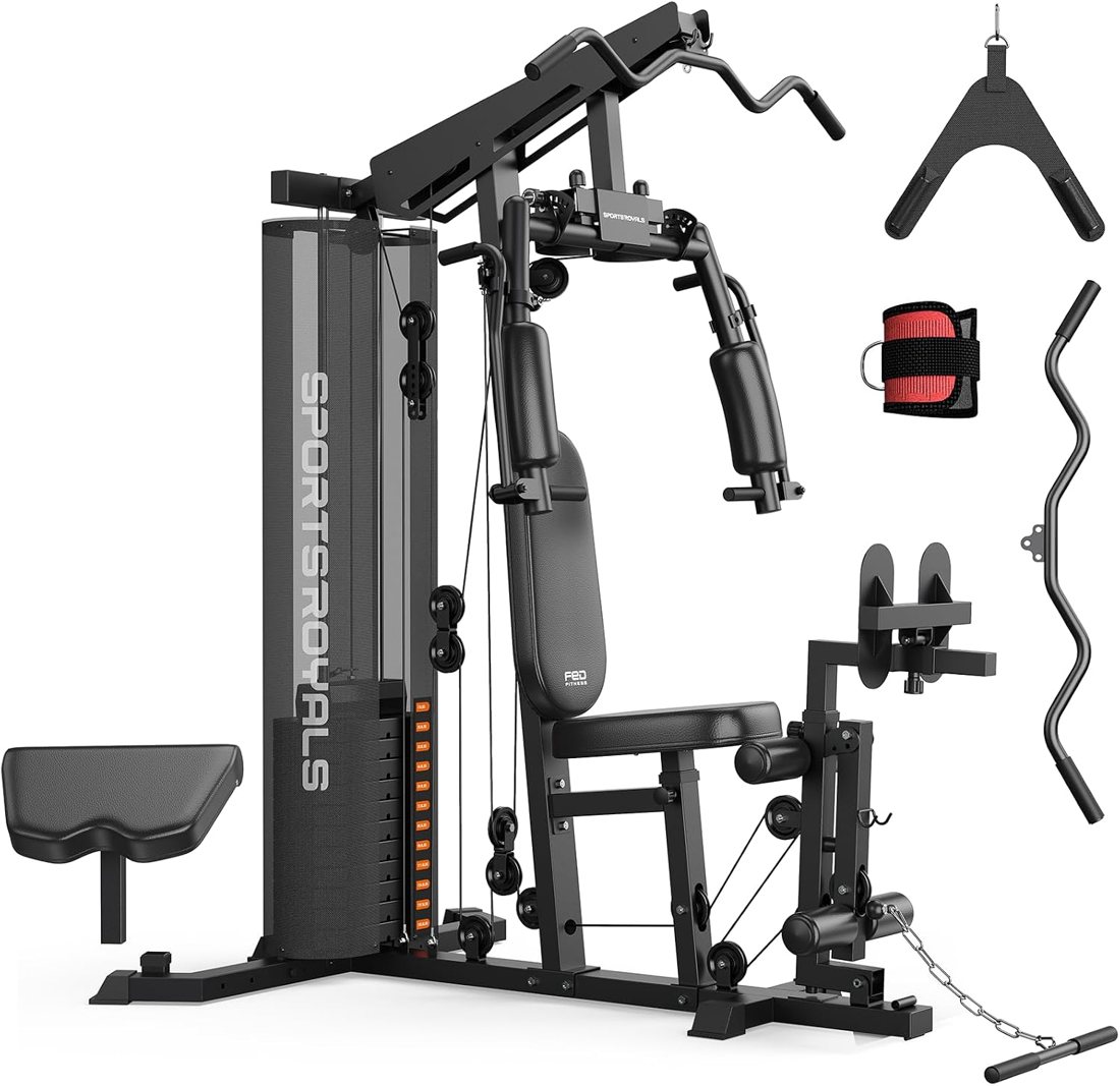 Multifunction Home Gym Station, 150 lb Weight Stack in use