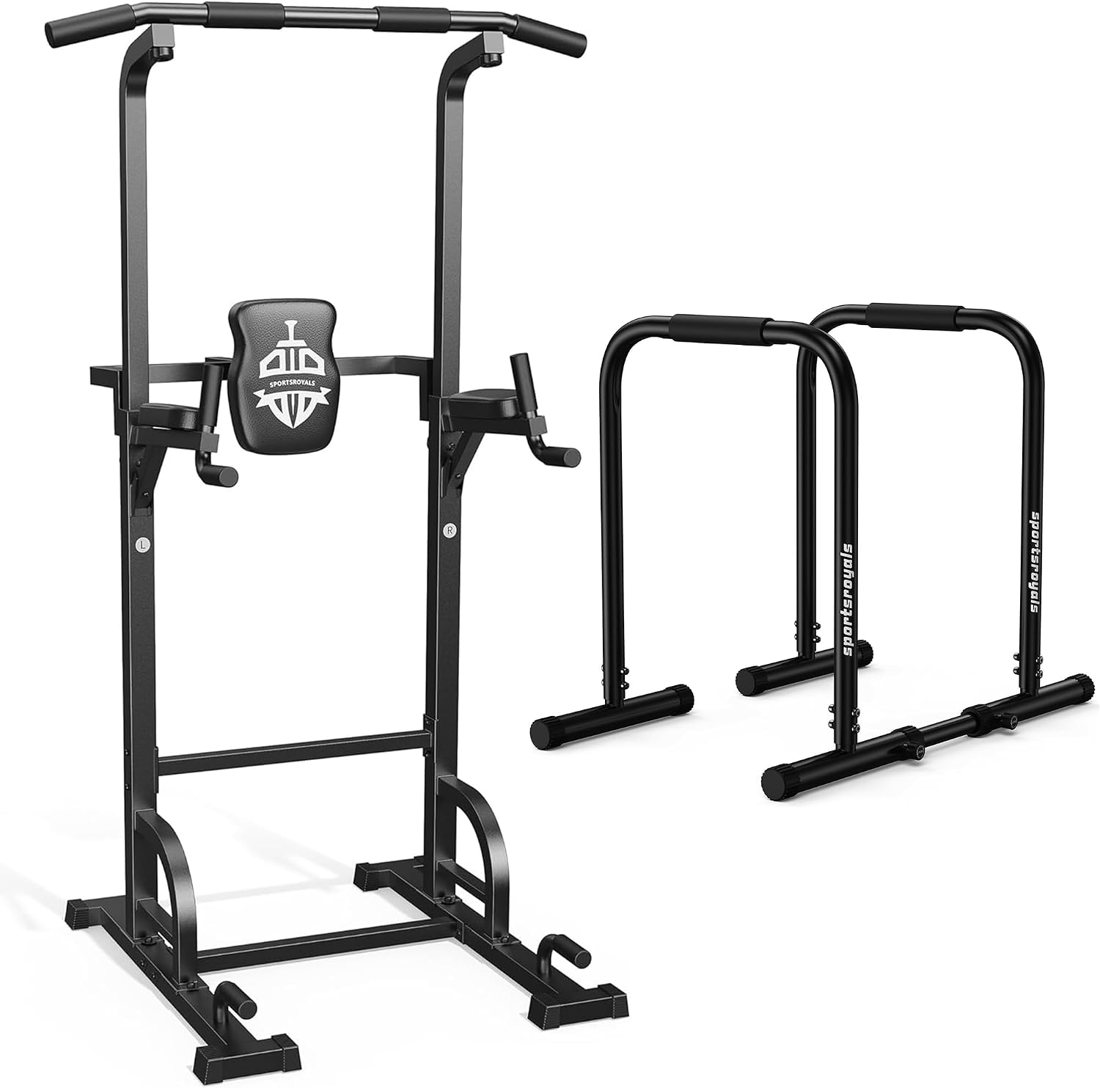 Power Tower and Adjustable Dip Bar Station Bundle in use