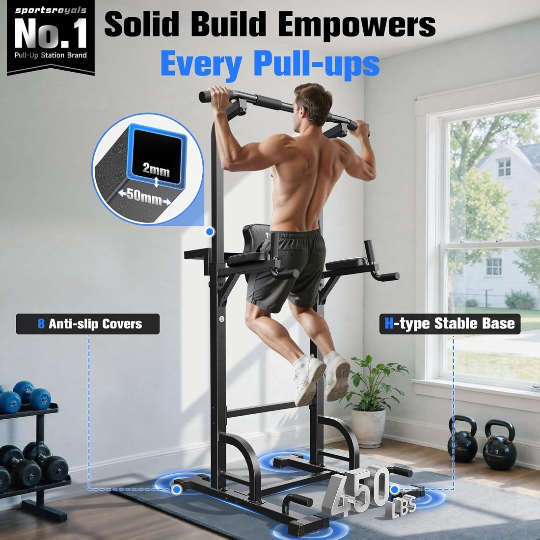 Power Tower and Adjustable Dip Bar Station Bundle detail 1