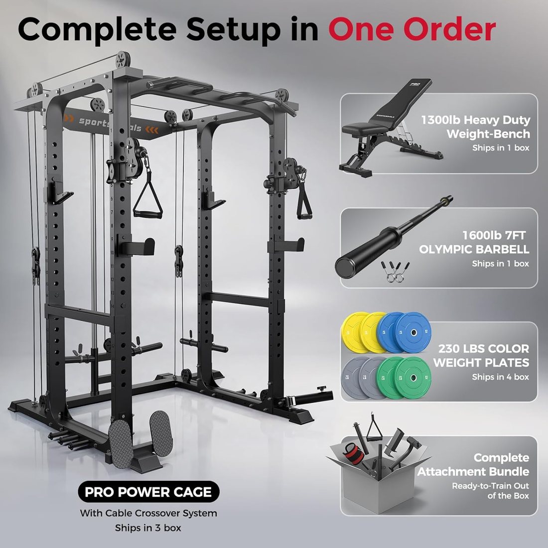 Pro Power Cage with 2:1 Cable Crossover — Home Gym Set detail 1
