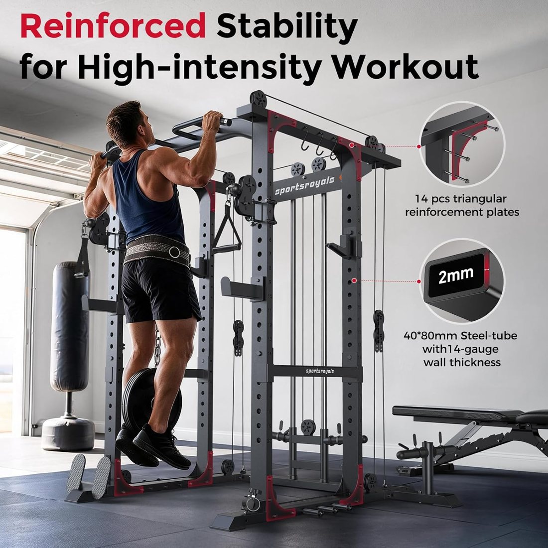 Pro Power Cage with 2:1 Cable Crossover — Home Gym Set detail 2